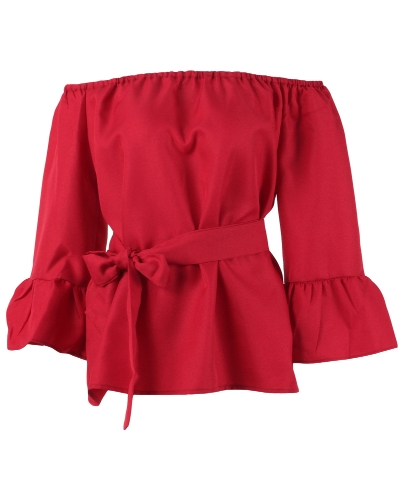 New Sexy Women Chiffon Off Shoulder Blouse Shirt Belted Flare Sleeve Casual Solid Top New Sexy Women Chiffon Off Shoulder Blouse Shirt Belted Flare Sleeve Casual Solid Top