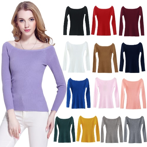 Autumn Winter Basic Women Sweater Slash Neck Solid Knitted Slim Pullover Thin Long Sleeves Sweater Top Autumn Winter Basic Women Sweater Slash Neck Solid Knitted Slim Pullover Thin Long Sleeves Sweater Top