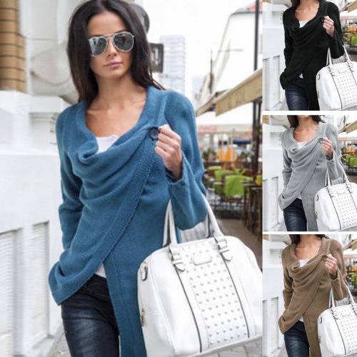 Women Knitwear Solid Color Asymmetric Draped Irregular Long Roll Up Sleeve Casual Tops Sweatershit Women Knitwear Solid Color Asymmetric Draped Irregular Long Roll Up Sleeve Casual Tops Sweatershit