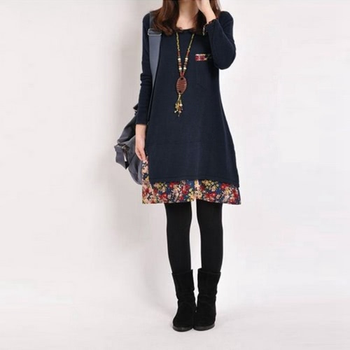 Fashion Women Vintage Dress Round Neck Pocket Floral Hem Long Sleeves Casual Loose Mini Dress
Fashion Women Vintage Dress Round Neck Pocket Floral Hem Long Sleeves Casual Loose Mini Dress
