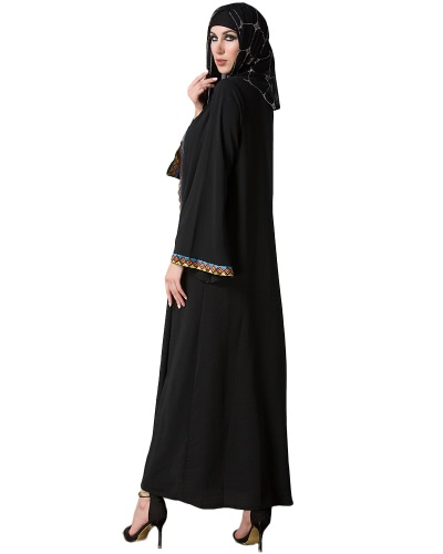 Vintage Women Arabia Middle East Long Muslim Trench Coat Plus Size Retro Spliced Long Sleeve Maxi Robe Black Vintage Women Arabia Middle East Long Muslim Trench Coat Plus Size Retro Spliced Long Sleeve Maxi Robe Black