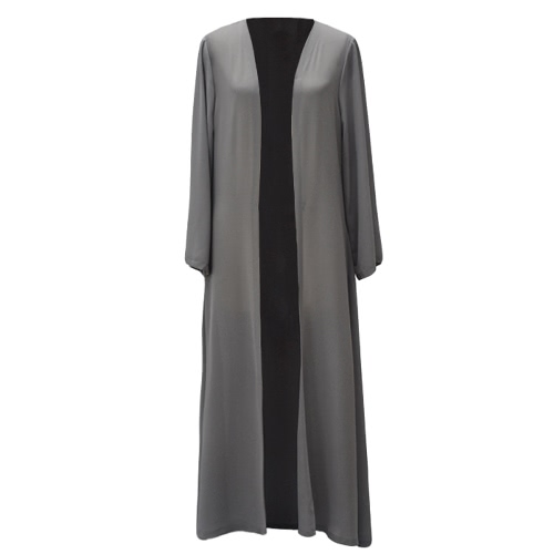 Women Chiffon Muslim Abaya Cardigan Long Sleeve Open Front Robe Belted Kaftan Islamic Arab Maxi Dress Grey/Yellow Women Chiffon Muslim Abaya Cardigan Long Sleeve Open Front Robe Belted Kaftan Islamic Arab Maxi Dress Grey/Yellow
