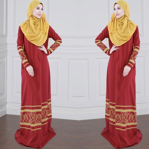 Women Muslim Plus Size Maxi Long Dress Geometric Print Long Sleeve Pocket Zipper Islamic Abaya Dress Women Muslim Plus Size Maxi Long Dress Geometric Print Long Sleeve Pocket Zipper Islamic Abaya Dress