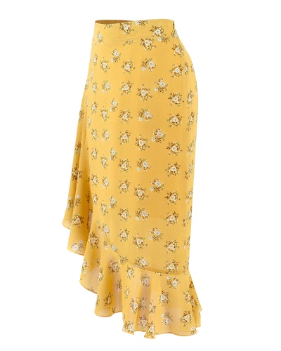 New Retro Women Floral Chiffon Skirt Asymmetric Frill Trim High Waist Side Zipper Midi Skirt Yellow
New Retro Women Floral Chiffon Skirt Asymmetric Frill Trim High Waist Side Zipper Midi Skirt Yellow