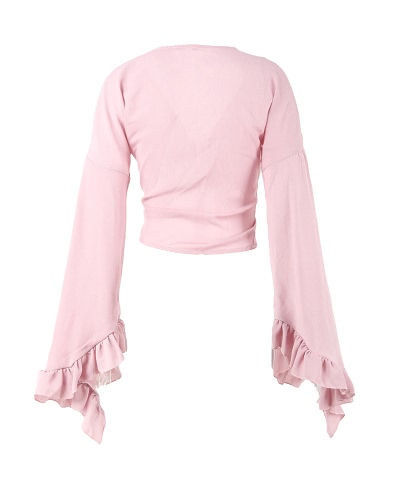 Sexy Women Crop Top Solid Plunging V Neck Tie Bow Long Flare Sleeve Ruffle Petal Short Blouse
Sexy Women Crop Top Solid Plunging V Neck Tie Bow Long Flare Sleeve Ruffle Petal Short Blouse