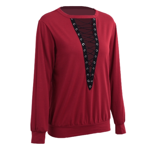 New Fashion Women Blouse Tops Lace Up Bandage Long Sleeve V Neck Shirts Casual Solid Pullover Black/Burgundy/Grey
New Fashion Women Blouse Tops Lace Up Bandage Long Sleeve V Neck Shirts Casual Solid Pullover Black/Burgundy/Grey