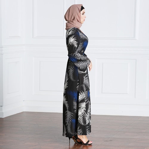 New Fashion Muslim Robe Maxi Dress Print Long Sleeve Tie Waist Turkish Islamic Abaya Kaftans Long Dress Black New Fashion Muslim Robe Maxi Dress Print Long Sleeve Tie Waist Turkish Islamic Abaya Kaftans Long Dress Black