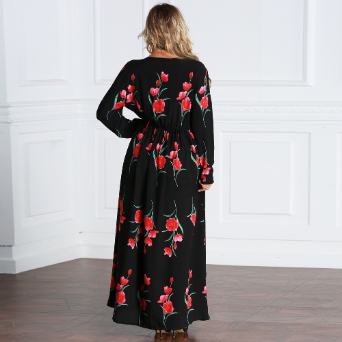 New Fashion Plus Size Maxi Dress Rose Print O Neck Long Sleeve Elastic Waist Long Dress Black
New Fashion Plus Size Maxi Dress Rose Print O Neck Long Sleeve Elastic Waist Long Dress Black