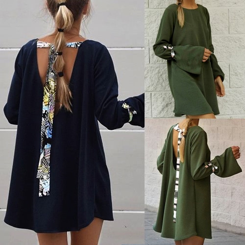 Sexy Women Loose Mini Dress Backless Bandages O-Neck Flare Long Sleeves Elegant Party Dresses
Sexy Women Loose Mini Dress Backless Bandages O-Neck Flare Long Sleeves Elegant Party Dresses