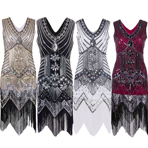 Women Dress Sequined Beading Tassel Fringe V Neck Sleeveless Bodycon Party Clubwear One-Piece
Women Dress Sequined Beading Tassel Fringe V Neck Sleeveless Bodycon Party Clubwear One-Piece