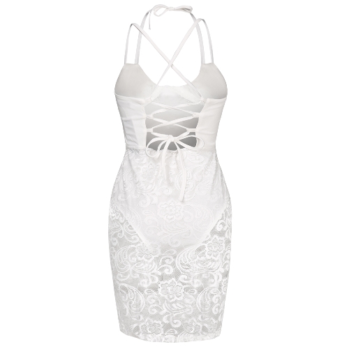 Sexy Women Lace Strappy Back Midi Dress Deep V Neck Bodysuit Lining Party Club Evening Bodyocn Dress Sexy Women Lace Strappy Back Midi Dress Deep V Neck Bodysuit Lining Party Club Evening Bodyocn Dress