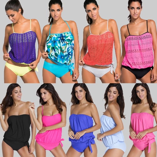 New Women Tankini Set Bandeau Bikini Swimsuit Removable Straps Padded Summer Swimming Suit New Women Tankini Set Bandeau Bikini Swimsuit Removable Straps Padded Summer Swimming Suit