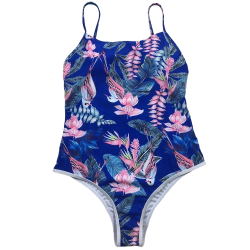 Women One Piece Swimsuit Floral Leaves Print High Cut Backless Mesh Insert Swimwear Rompers Jumpsuit Women One Piece Swimsuit Floral Leaves Print High Cut Backless Mesh Insert Swimwear Rompers Jumpsuit