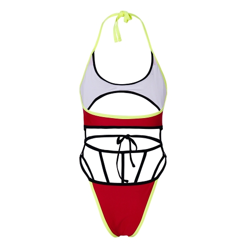 Sexy Women One-piece Swimsuit Contrast Color Cross Bandage Halter Monokini Swimwear Bathing Suit Orange/Blue/Red Sexy Women One-piece Swimsuit Contrast Color Cross Bandage Halter Monokini Swimwear Bathing Suit Orange/Blue/Red