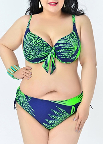 Large Size Leaves Print Push Up Bikini Set