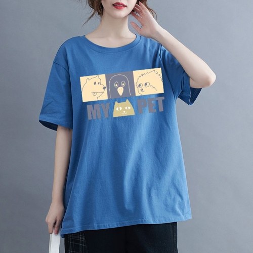 Women Cotton Short Sleeve T-shirt O-neck Cartoon Print Loose Casual Spring Summer Tops
Women Cotton Short Sleeve T-shirt O-neck Cartoon Print Loose Casual Spring Summer Tops