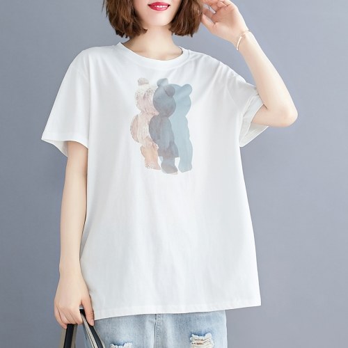 Women Cotton Short Sleeve T-shirt O-neck Cartoon Print Loose Casual Spring Summer Tops
Women Cotton Short Sleeve T-shirt O-neck Cartoon Print Loose Casual Spring Summer Tops