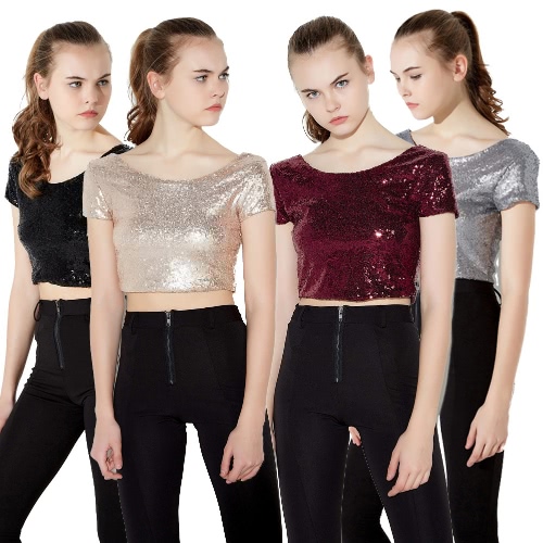 New Fashion Women Crop Top Sequined Open Back Round Neck Short Sleeve Solid Bodycon Fit Sexy Tee
New Fashion Women Crop Top Sequined Open Back Round Neck Short Sleeve Solid Bodycon Fit Sexy Tee