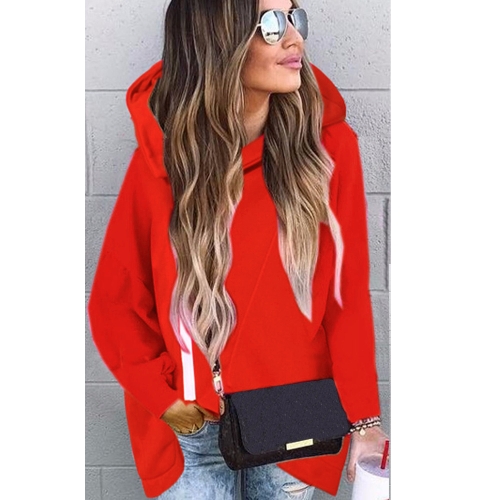 Women Hooded High-Low Hem Zipper Sweater