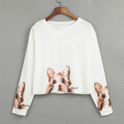 Fashion Women Cat Print Loose T-shirt
