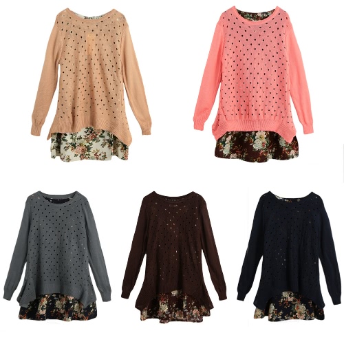 New Women Two-Piece Mini Dress Knitted Top Hollow Out Floral Print Irregular Hem O-Neck Elegant Casual Dress New Women Two-Piece Mini Dress Knitted Top Hollow Out Floral Print Irregular Hem O-Neck Elegant Casual Dress