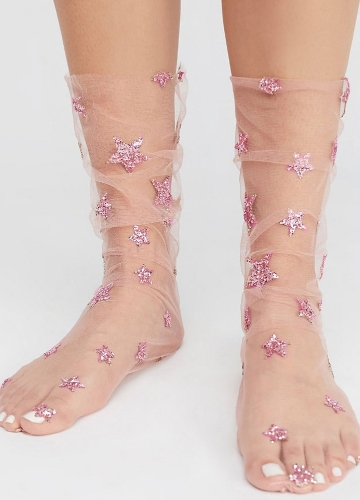 Harajuku Glitter Stars Socks Ladies Transparent Mesh Socks