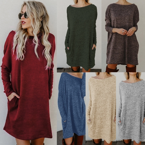 Женщины Loose Knit Sweater Dress Long Sleeves Pockets Party Mini Straight Dress
Женщины Loose Knit Sweater Dress Long Sleeves Pockets Party Mini Straight Dress