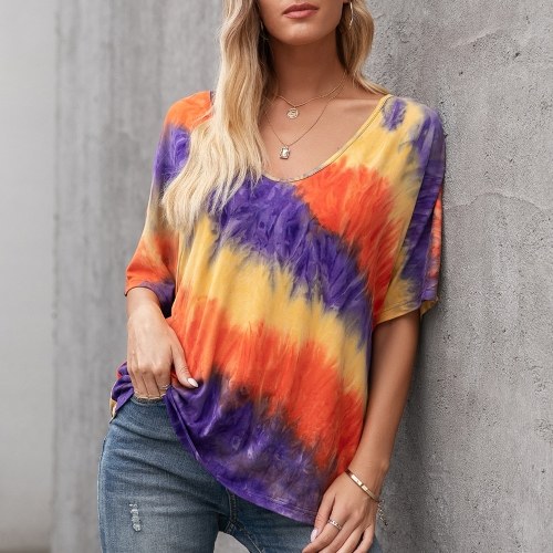 Fashion Women T-shirt Tie Dye Print V Neck Half Batwing Sleeves Loose Casual Tee Tops
Fashion Women T-shirt Tie Dye Print V Neck Half Batwing Sleeves Loose Casual Tee Tops