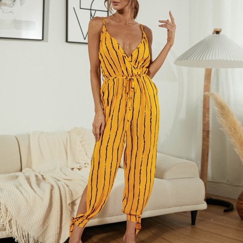 Women Jumpsuit Striped Split Pockets Tie Waist V Neck Spaghetti Straps Summer Romper Outfits
Women Jumpsuit Striped Split Pockets Tie Waist V Neck Spaghetti Straps Summer Romper Outfits