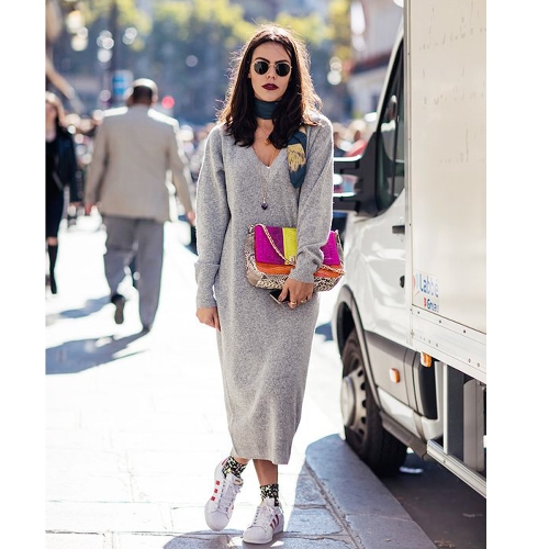 Winter Women Maxi Loose Deep V Neck Long Sleeve Knitted Dress