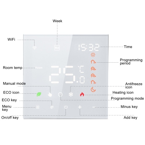 

Smart Tuya WiFi Thermostat Voice Control 3A Digital Programmable LCD Display Touchscreen Underfloor Heating Temperature Controller Digital Intelligent Wall Thermostat for Water Heating Compatible with Amazon Google Home