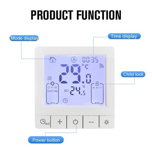 Smart Thermostat for Home WiFi Voice Tuya App Programmable Temperature Control for 3A Water Underfloor Heating
Smart Thermostat for Home WiFi Voice Tuya App Programmable Temperature Control for 3A Water Underfloor Heating
