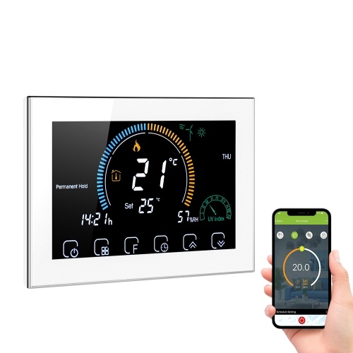 95-240V Wi-Fi Smart Programmable Thermostat 5+1+1 Six Periods Voice APP Control Backlight LCD Water/ Gas Boiler Heating
95-240V Wi-Fi Smart Programmable Thermostat 5+1+1 Six Periods Voice APP Control Backlight LCD Water/ Gas Boiler Heating