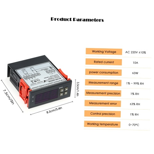 10A 220V Mini Digital Air Humidity Control Controller Measuring Range 1% ~ 99% with Sensor
10A 220V Mini Digital Air Humidity Control Controller Measuring Range 1% ~ 99% with Sensor