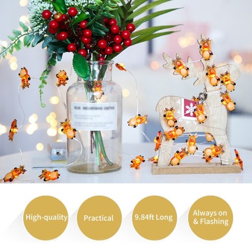 

10ft 30LEDs Christmas Decorative Hanging Lights Warm White Fairy String Lights Battery Powered Backyard Lighting for Party Outdoor Garden Patio