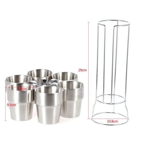 7PCS Double-layer Stainless Steel Coffee Tea Cup Set Thick Drink Mugs with Storage Shelf 7PCS Double-layer Stainless Steel Coffee Tea Cup Set Thick Drink Mugs with Storage Shelf