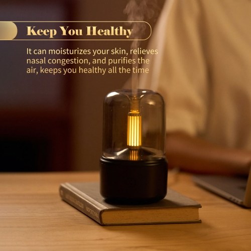 

Candlelight Style Aroma Diffuser 120mL Mist Humidifier Warm White Night Light Quiet Essential Oil Diffuser Cool Mist Air Humidifier for Desktop Home Office Bedroom Car