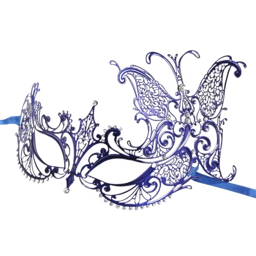 Festnight Luxury Butterfly Design Blue Laser Cut Metal Half Mask with Rhinestones Masquerade Ball Halloween Mask Festnight Luxury Butterfly Design Blue Laser Cut Metal Half Mask with Rhinestones Masquerade Ball Halloween Mask