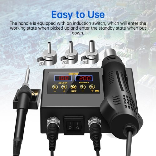 2 in 1 Soldering Station LCD Digital Display Hot Air Gun Welding Rework Temperature and Air Volume Adjustable Soldering Iron Kit For Cell-Phone BGA SMD PCB IC Repair Solder Iron Tools
2 in 1 Soldering Station LCD Digital Display Hot Air Gun Welding Rework Temperature and Air Volume Adjustable Soldering Iron Kit For Cell-Phone BGA SMD PCB IC Repair Solder Iron Tools