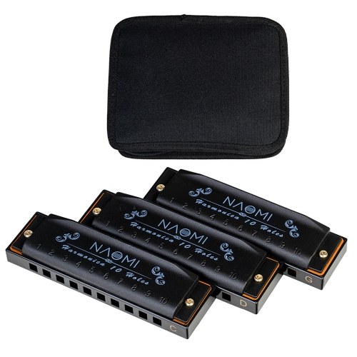 NAOMI 3pcs Hoodoo Blues Harmonicas C, D, G Key Harmonica Set 10 Holes with Zippered Carrying Case
NAOMI 3pcs Hoodoo Blues Harmonicas C, D, G Key Harmonica Set 10 Holes with Zippered Carrying Case