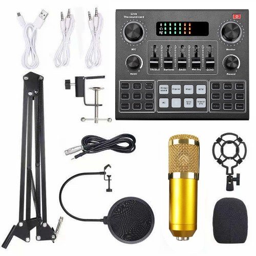 Multifunctional Live V9 Sound Card and BM800 Suspension Microphone Kit Broadcasting Recording Condenser Microphone Set Intelligent Webcast Live Sound Card for Computers and Mobilephone
Multifunctional Live V9 Sound Card and BM800 Suspension Microphone Kit Broadcasting Recording Condenser Microphone Set Intelligent Webcast Live Sound Card for Computers and Mobilephone