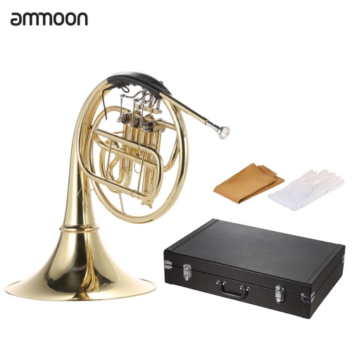 ammoon French Horn B/Bb Flat 3 Key Brass Gold Lacquer Single-Row Split Wind Instrument ammoon French Horn B/Bb Flat 3 Key Brass Gold Lacquer Single-Row Split Wind Instrument