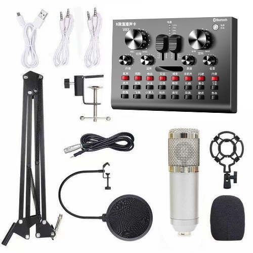 Multifunctional Live V8X Sound Card and BM800 Suspension Microphone Kit Broadcasting Recording Condenser Microphone Set Intelligent Audio Mixer Sound Card for Computers and Mobilephone
Multifunctional Live V8X Sound Card and BM800 Suspension Microphone Kit Broadcasting Recording Condenser Microphone Set Intelligent Audio Mixer Sound Card for Computers and Mobilephone
