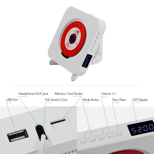 Wall Mounted CD Players with LED Display Portable Music Audio Boombox Remote Control Support BT/ USB/ Memory Card/ FM Modes
Wall Mounted CD Players with LED Display Portable Music Audio Boombox Remote Control Support BT/ USB/ Memory Card/ FM Modes