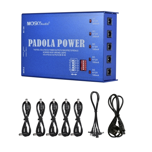 MOSKY 5 Isolated Outputs Guitar Effect Power Supply Station for DC 9V 12V 18V Effects with Short Circuit Protection
MOSKY 5 Isolated Outputs Guitar Effect Power Supply Station for DC 9V 12V 18V Effects with Short Circuit Protection