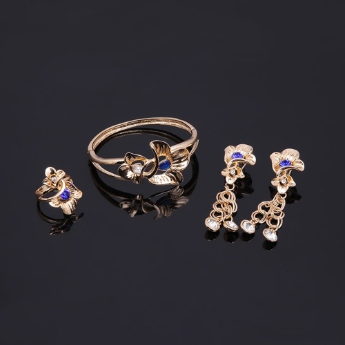 Fashion Alloy Jewelry Set Flower Dangle Rhinestone Necklace Earrings Ring Bracelet Dress Accessory for Bridal Fashion Alloy Jewelry Set Flower Dangle Rhinestone Necklace Earrings Ring Bracelet Dress Accessory for Bridal