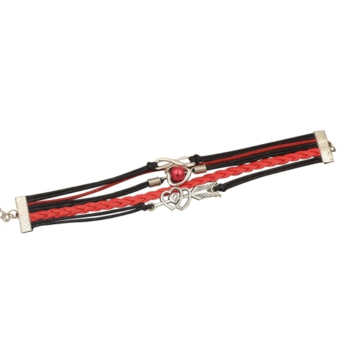 Fashion Multi-layer Alloy Leather Heart-shaped Cupid Arrow Woven Bracelet for Women Jewelry Fashion Multi-layer Alloy Leather Heart-shaped Cupid Arrow Woven Bracelet for Women Jewelry
