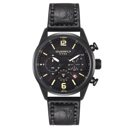 

EYKI E3140L Stylish Elegant Men Quartz Watch Multifunctional Business Casual Dress Watch with 30M Waterproof/Luminous/Calendar/Timing/24-Hour PU Strap