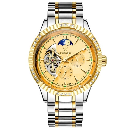 TEVISE Men Automatic Mechanical Watch Stainless Steel Strap Time & Moon Phase Display 3ATM Waterproof Male Fashion Watches for Business & Daily Life (Box Packaged)
TEVISE Men Automatic Mechanical Watch Stainless Steel Strap Time & Moon Phase Display 3ATM Waterproof Male Fashion Watches for Business & Daily Life (Box Packaged)