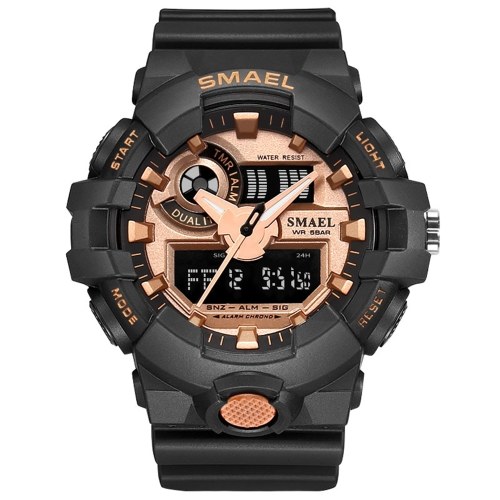 SMAEL 1642 Stylish Cool Men Fashion Wrist Watch Multifunction Quartz Digital Electronic Dual-display Watch with 50M Waterproof/Alarm/Week/Date/Stopwatch/Backlight
SMAEL 1642 Stylish Cool Men Fashion Wrist Watch Multifunction Quartz Digital Electronic Dual-display Watch with 50M Waterproof/Alarm/Week/Date/Stopwatch/Backlight